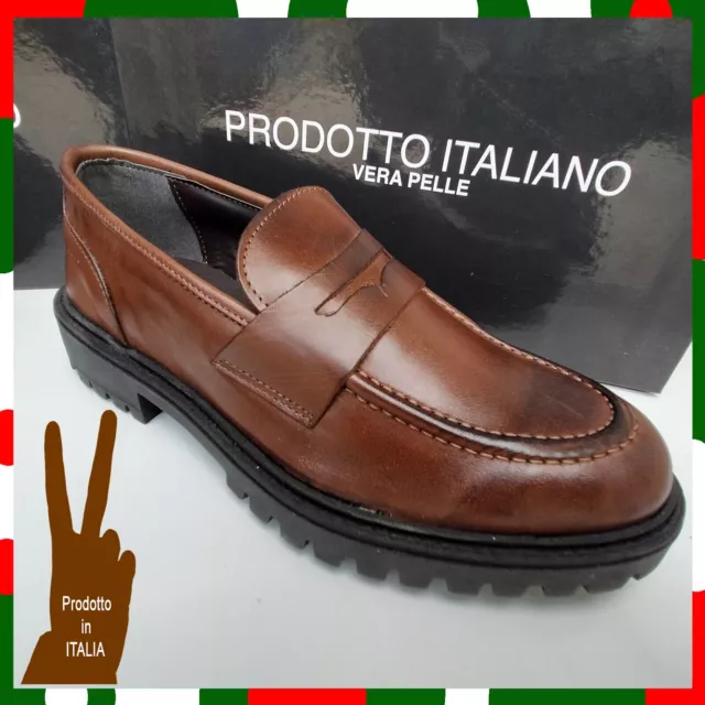 SCARPE UOMO pelle mocassino CLASSICHE ELEGANTI FRANCESINE VITELLO CUOIO  LUSSO