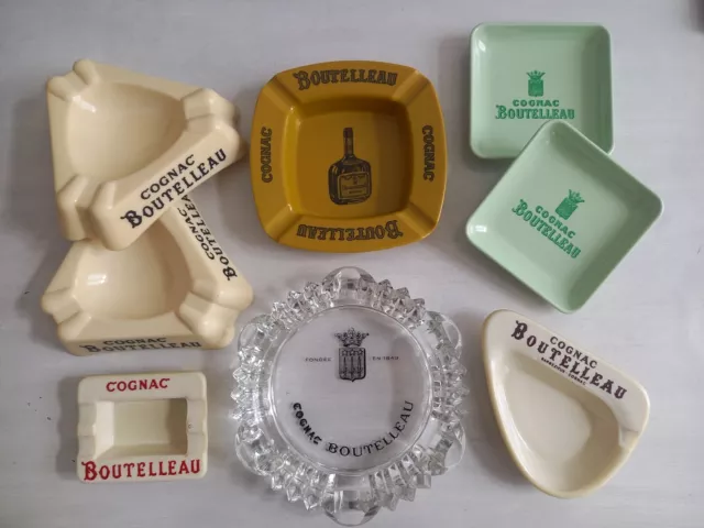 Lot COGNAC BOUTELLEAU Barbezieux Cendriers Publicitaire Vintage Verre Opaline