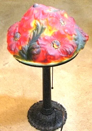 Vintage Large Puffy Pairpoint Design Reverse Painted Lamp #EB64