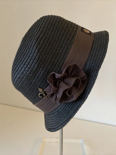Goorin Bros Kids Girls Hat Sand Cassel Black Brn Cloche Fleur De Lis Pin One Sz
