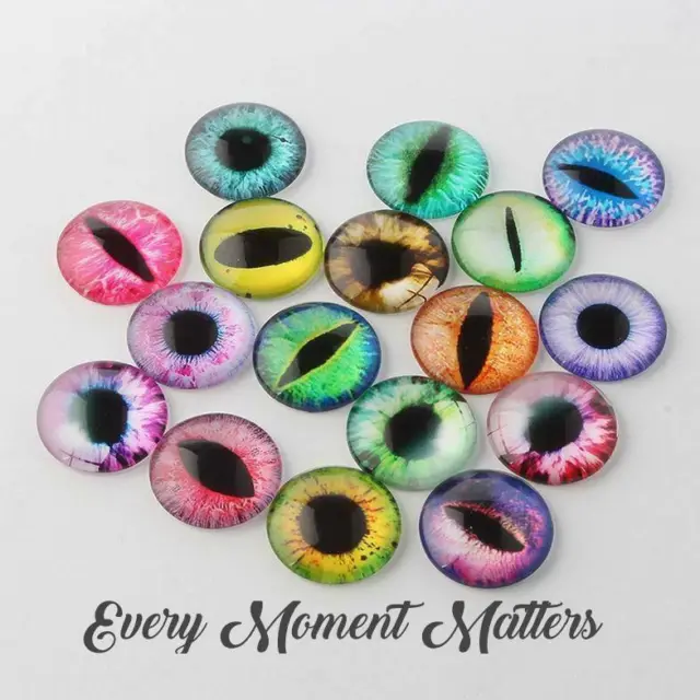 10 x 10mm CATS DRAGONS EYES CABOCHONS GLASS FLAT BACK HALF ROUND Sold as Pairs