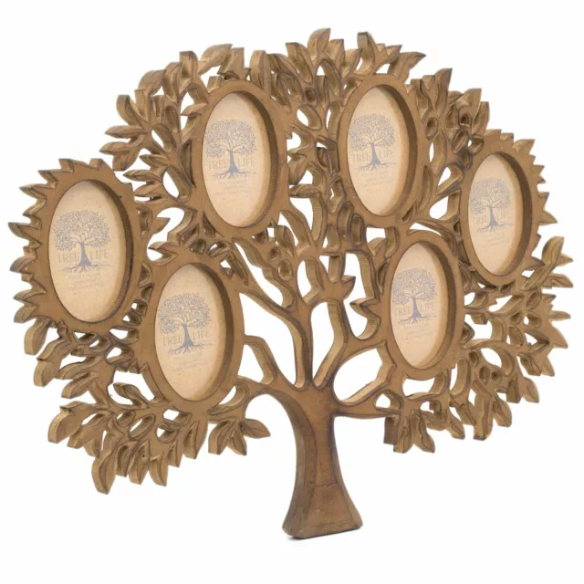 Mango Wood Tree Of Life Photo Frame |6 Aperture Family Tree Multi Picture Frame 3