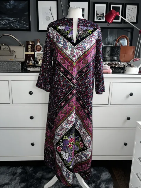 VTG bohemian kaftan maxi dress by Spinney colourful cotton hippie tunic M Afghan