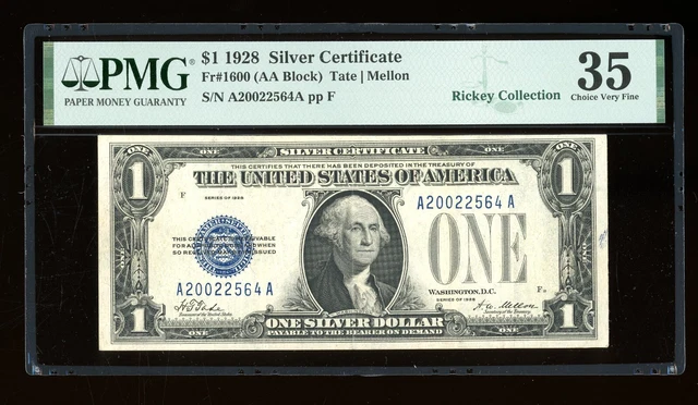 DBR 1928 $1 Silver Fr. 1600 AA Block PMG 35 Serial A20022564A