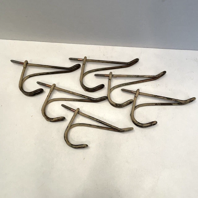 Lot of 6 Vintage Bent Wire Screw in Wall Hooks Coat/Hat/Towel Hooks