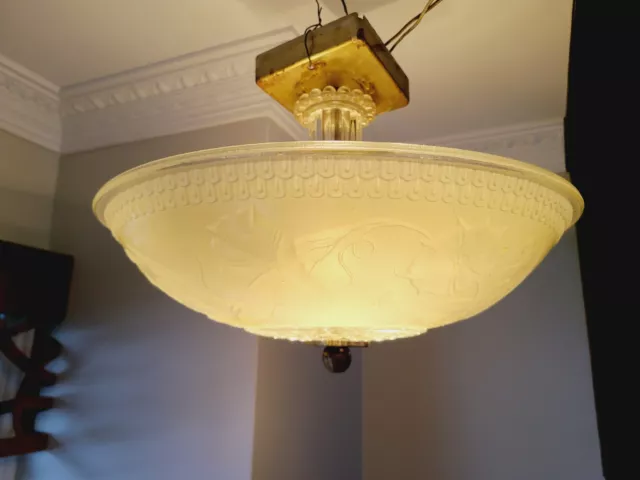 Art Deco Antique Ceiling Light  Fixture Large Glass Chandelier 1930'