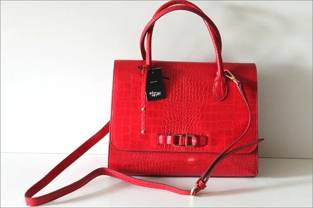 GALERIES LAFAYETTE Sac Cabas Simili Cuir Rouge Vif Effet Embossé
