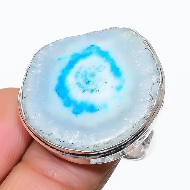 Blue Solar Quartz Gemstone Handmade 925 Sterling Silver Jewelry Ring Size 8