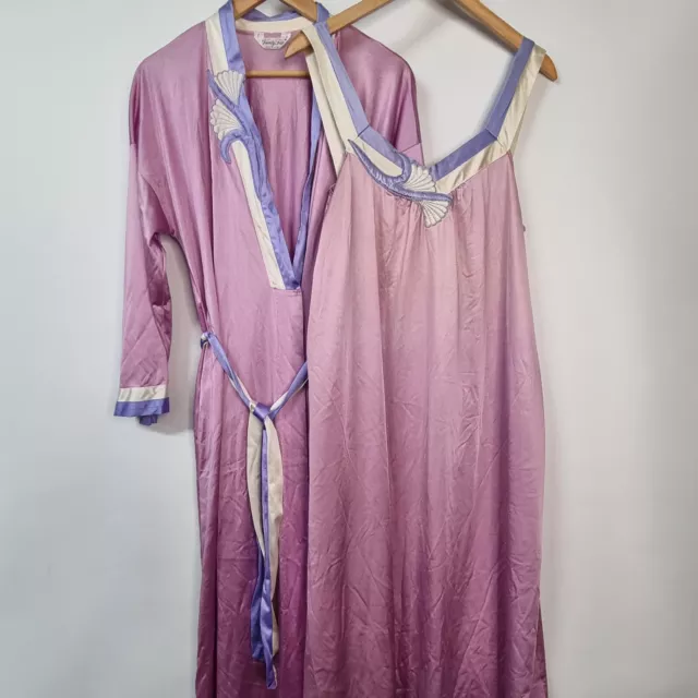 VTG Set 2 Pcs Vanity Fair Purple Nightgown Robe Peignoir Lingerie Retro Deco M