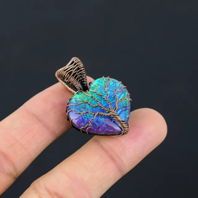 Tree Of Life Pink Opal  Gemstone Copper Wire Wrap Handmade Pendant For Gift