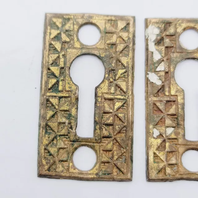 Set of 2  Vintage Oval Brass Skeleton Key hole Escutcheon Salvage Lot PAIR 2