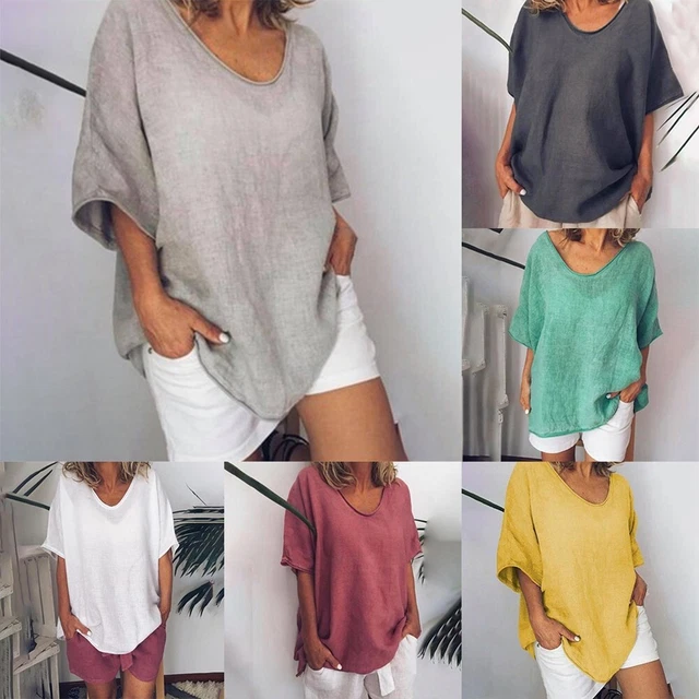Maglia Donna Vestiti Tunica Spiaggia Casual Abbigliamento Cotone E Lino Moda
