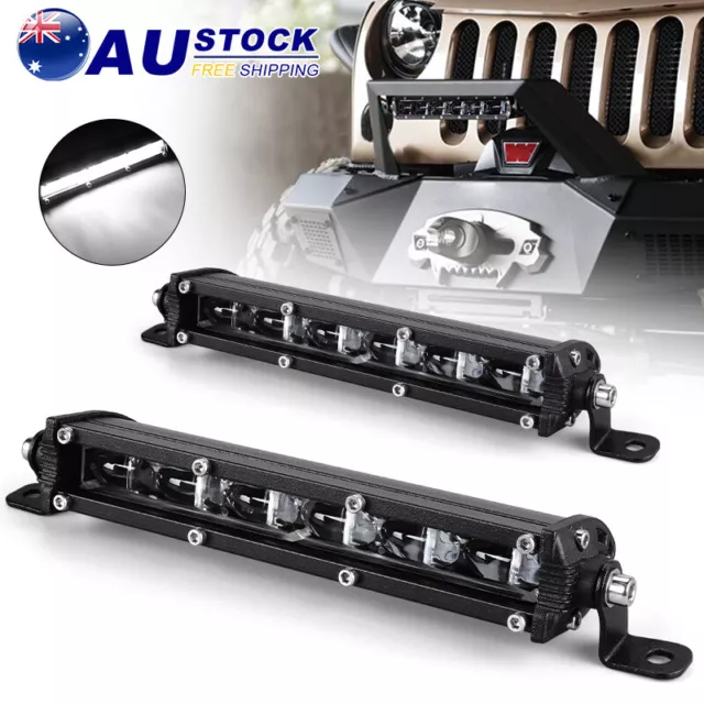 2x 7INCH LED Light Bar Driving Beam Single Row Work Lamp Offroad 4WD SUV Truck