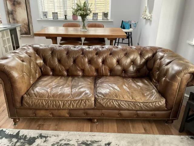 Barker And Stonehouse Ullswater Chesterfield Brown Leather Sofa And Chair