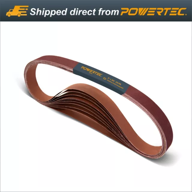 POWERTEC 1 x 30" Sanding Belt 80 Grit 10pcs Aluminum Oxide Sandpaper 111290