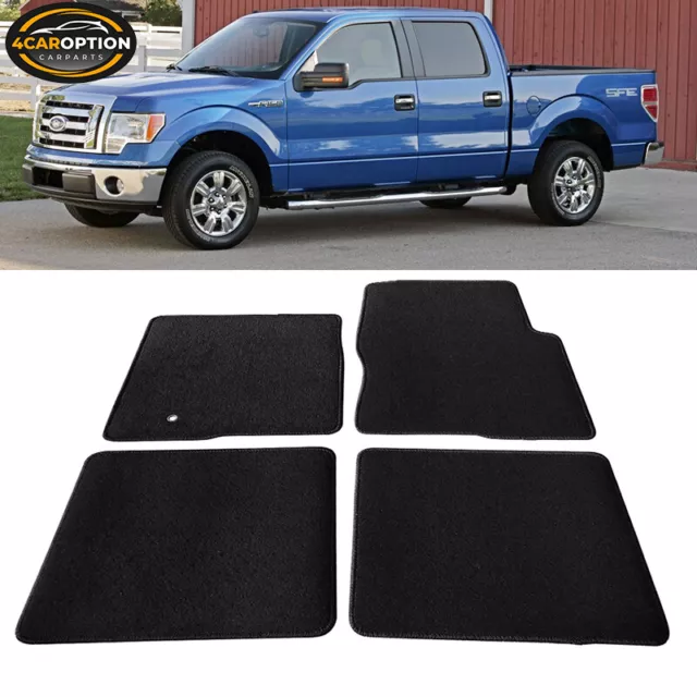 Fits 09-14 Ford F150 Crew Cab Black Nylon Front Rear Floor Mats Carpets 4PC