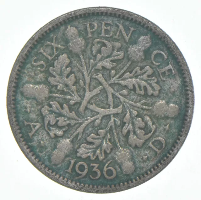 Roughly the Size of a Dime 1936 Great Britain 6 Pence World Silver Coin *186