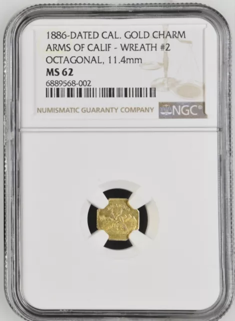 1886 California Fractional Gold Eureka Arms Of California Wreath #2 NGC MS-62