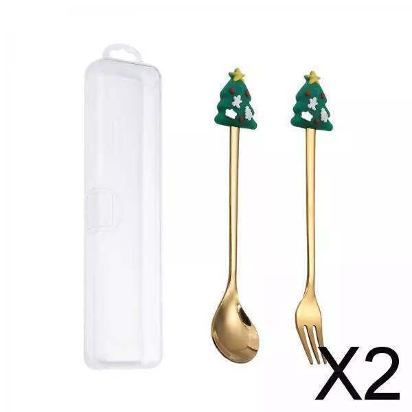 2X Xmas Flatware with Box Stainless Steel Coffee Spoon for Daily Use Decoration