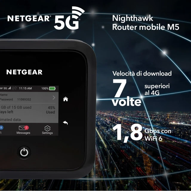 NETGEAR M5 MR5200 5G LTE 4G , Wifi 6 , Nighthawk Router Portatile + Fisso 16