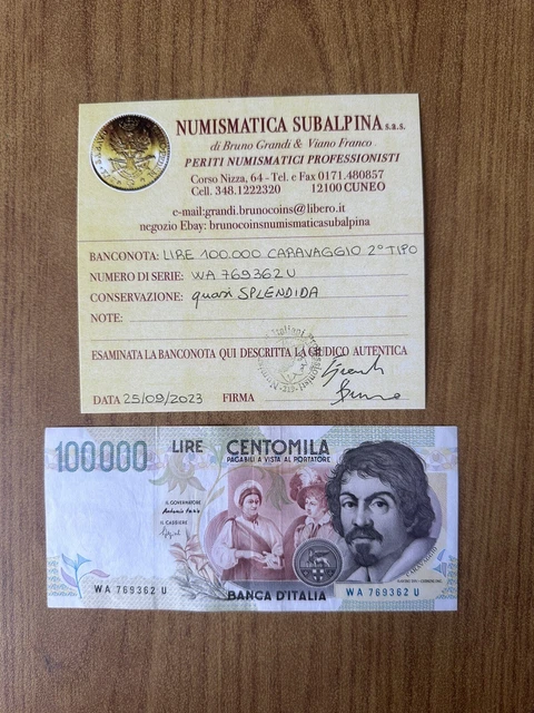 REPUBBLICA LIRE 100000 CARAVAGGIO 2º TIPO A 1994 certificata qSPL SUBALPINA