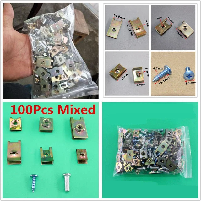 100Pcs U-Type Metal Rivets For Car Door Panel Fender Screw Fastener Fixed Clips