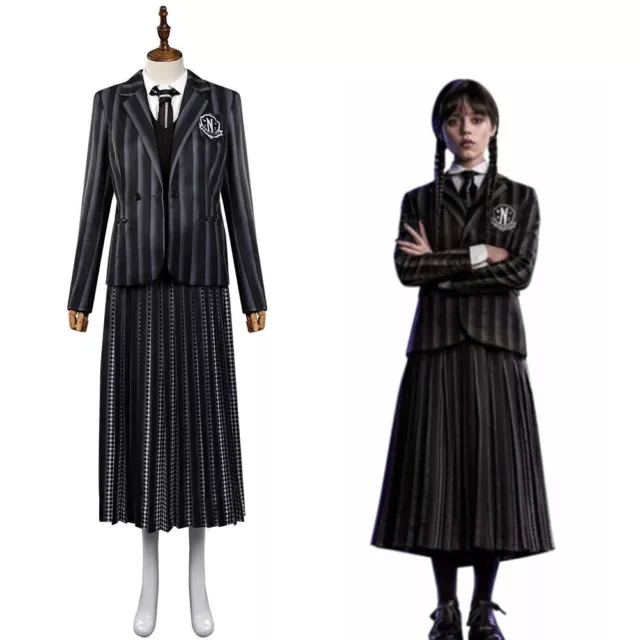 Women Girl  Wednesday Addams Cosplay Costume School Uniform Dress Outfit