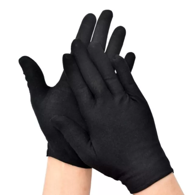 12 Pairs Black Cotton Full Finger Working Gloves Protective Stretcahble Mittens