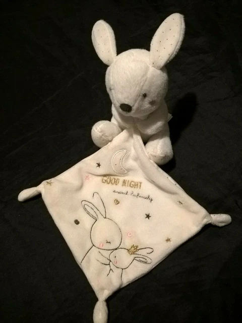 Doudou Lapin Mouchoir Blanc Good Night Sweet Lovely Etoiles Or Simba Kiabi