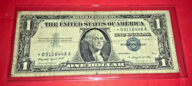 USD One Dollar Silver Certificate 1957 Series A w/ Star & Blue Seal
