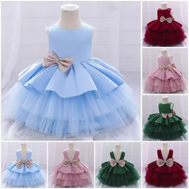 Baby Toddler Girl Wedding Bridesmaid Sequins Bow Tutu Dress Birthday Princess