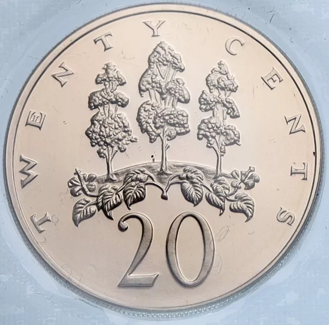 1974 JAMAICA Nature MAHOE TREES Authentic OLD VINTAGE 20 Cents Coin i115147