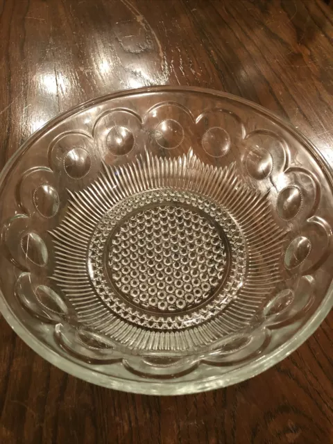 Vintage Thumbprint Coin Clear Glass Round dish Bowl 8 1/2" Round