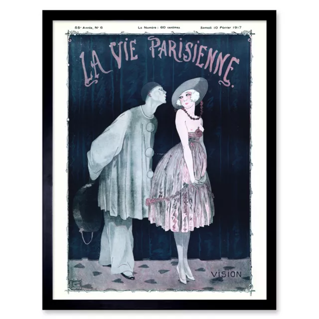 La Vie Parisienne Kissing Pierrot Clown Magazine Cover Framed Wall Art Print 9X7