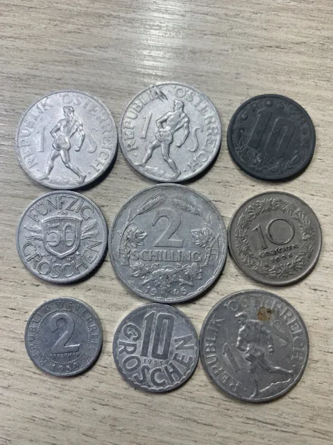 Autriche, Lot De 9 Pièces De Monnaies Différentes,2