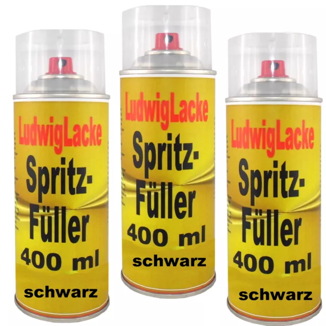 Spritzspachtel 3 x 400ml Schwarz Spritzfüller Grundierung Autolack Spraydosen Sp