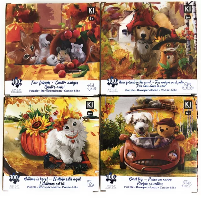 Lot 4 100 Piece Jigsaw Puzzles Kids Toy Dogs Puppies Kittens Animals Summer Camp