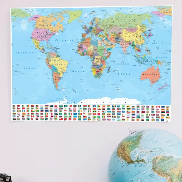 World Map Poster - Wall Map Of The World - World Map Atlas Wall Art - A5 A4 A3