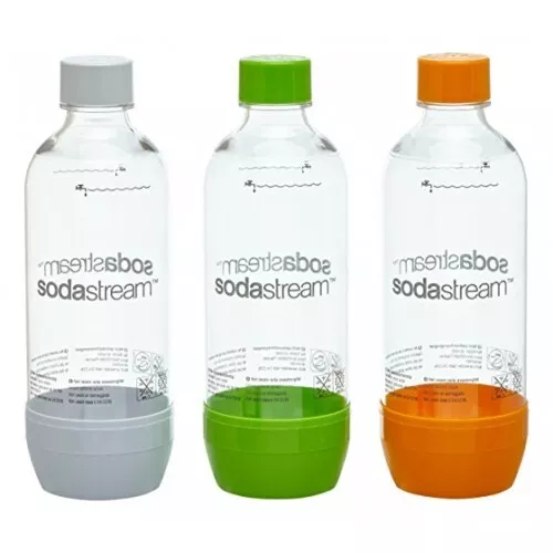 SodaStream Kunstoffflaschen, 3x 1L PET-Flaschen, Orange/Grün/Weiß