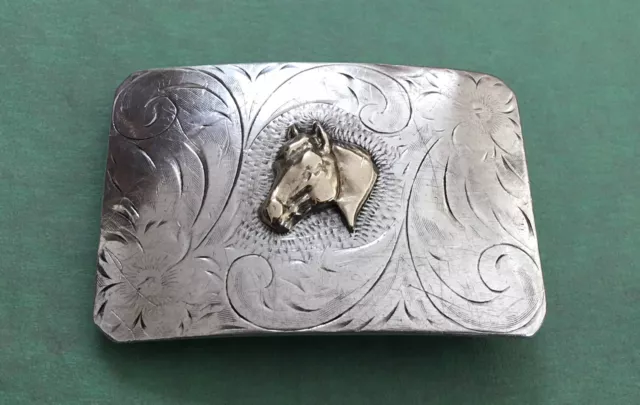 Rare Mid Century Sterling Silver Western Silversmith Vista CA Horse Belt Buckle