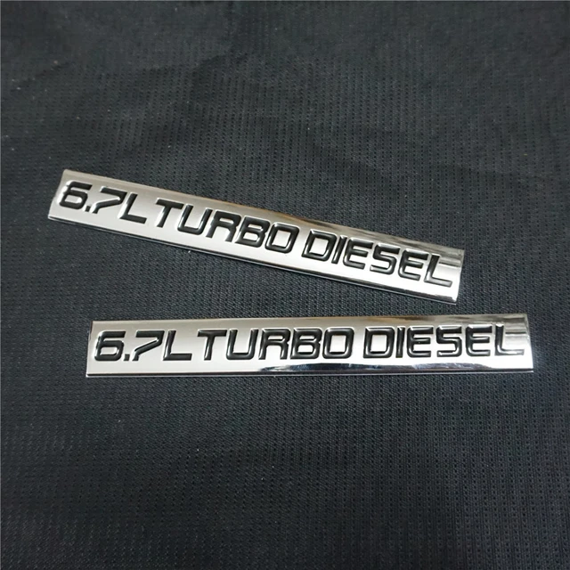 2x Black Chrome 6.7L TURBO DIESEL Metal Badge Decal Emblem Sticker Power Utility