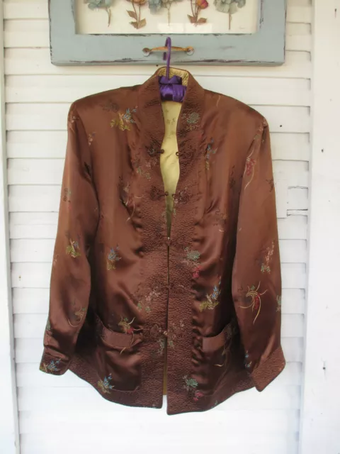 Reversable Asian Jacket-Brown & Gold Satin- High Quality New Unusual Button