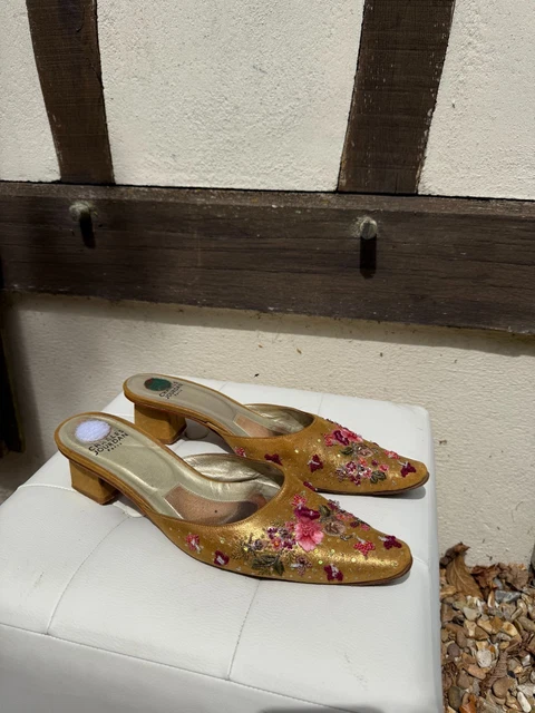 Escarpins Mules Charles Jourdan En Toile Noire Avec Strass - Taille 40,5 FR (7 UK), Talon Aiguille, Vintage