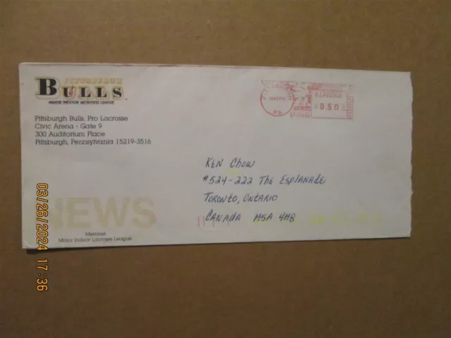 MILL Pittsburgh Bulls Vintage Defunct Dated 1991 Team Logo Business Envelope