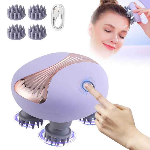 Electric Scalp Head Massager waterproof Massager with 4 Heads USB Rechargeable