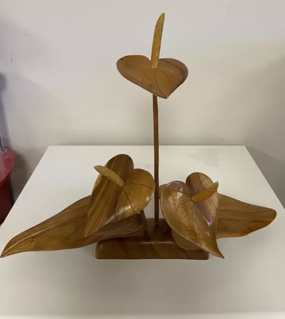 Vintage, Monkey Pod Wood, Anthurium Flower Sculpture, USA