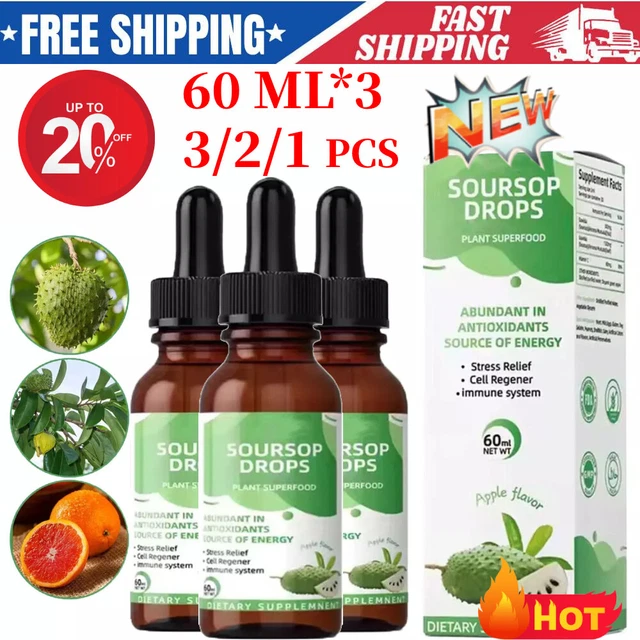 3X SOURSOP DROPS Natural Vegetarian Supplement for Health Pure