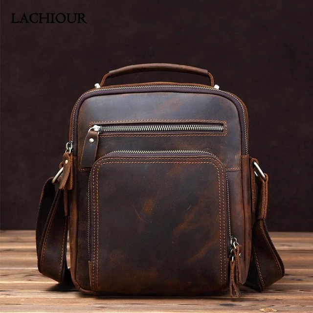 Genuine Leather Cross Body Shoulder Bag For Men Vintage Middle Size Travel Sling