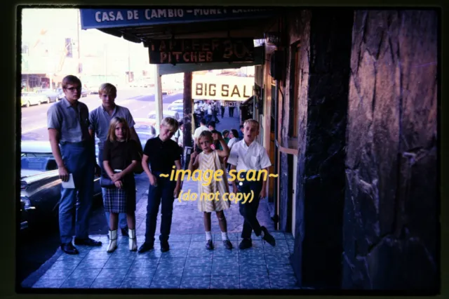 People at Tijuana, Mexico Wagon in 1966, Original Slide L8a