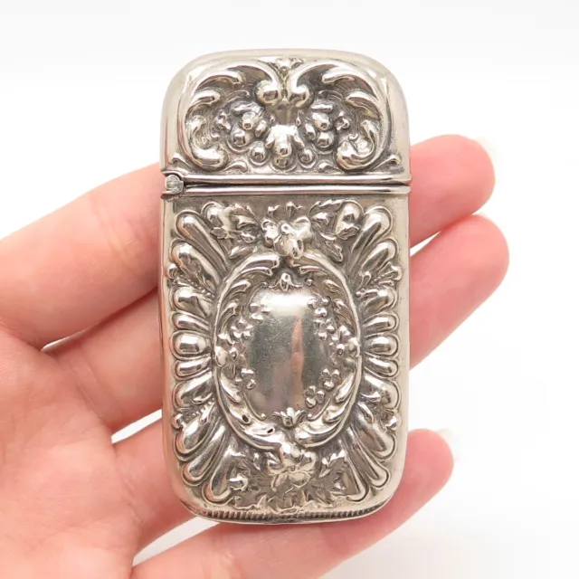 Antique Victorian Silver-Tone Repousse Locket Vesta Case Match Safe Holder